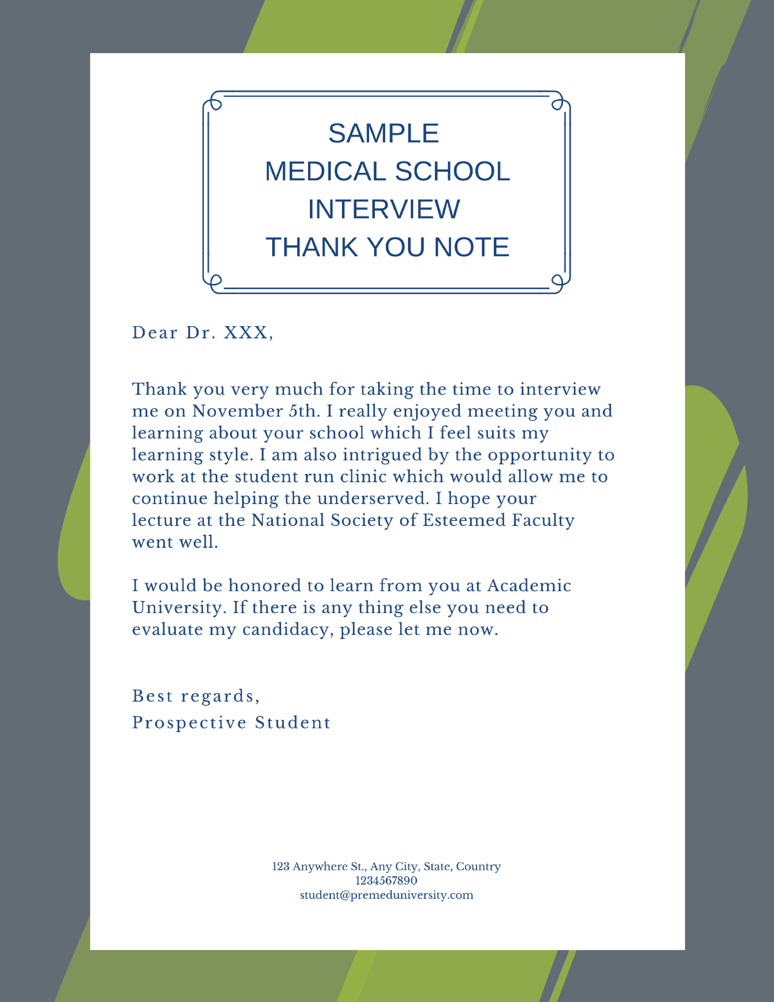 Sample Medical School Interview Thank You Note