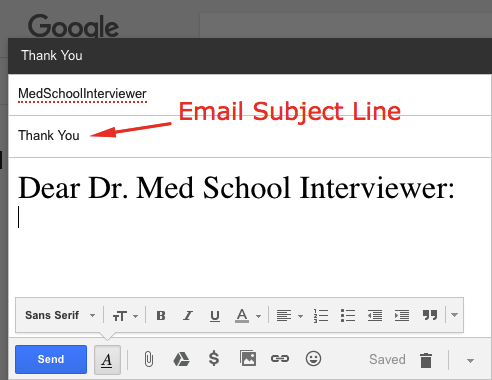 Addressing a medical school interview thank you note