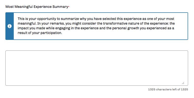 AMCAS Most Meaningful Experience Summary