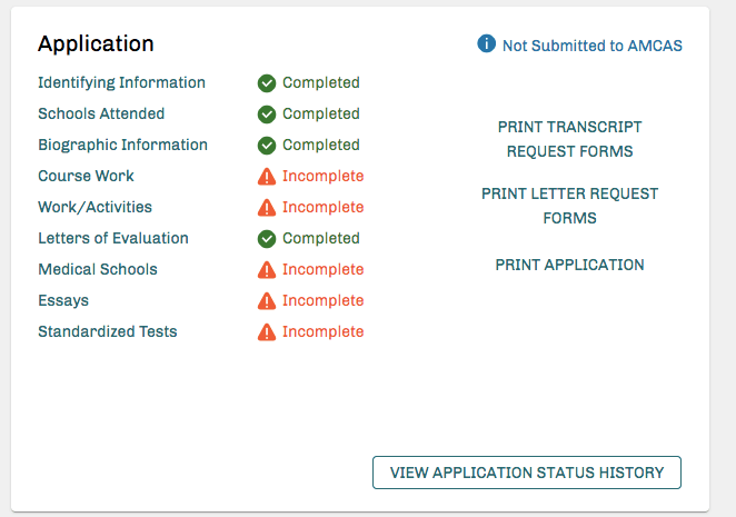 AMCAS Application Not Submitted to AMCAS